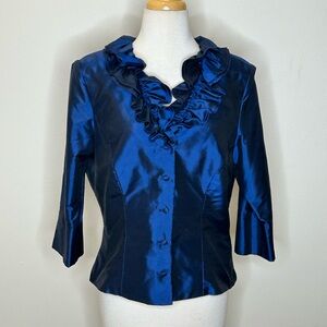 Marisa Baratelli Elegant Blue Ruffled Women's Thai Silk Top Size 12